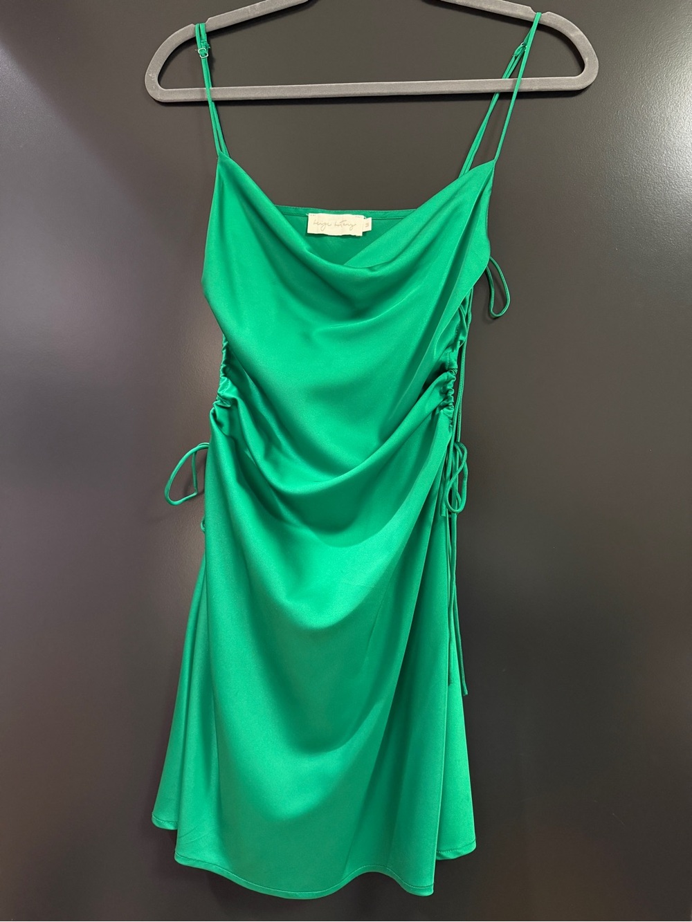 Green Satin Minidress w Side cutouts